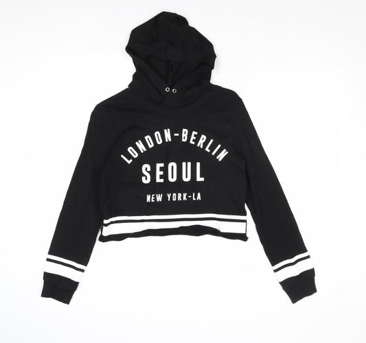 H&M Girls Black Cotton Pullover Hoodie Size 13-14 Years Pullover - London Berlin Seoul