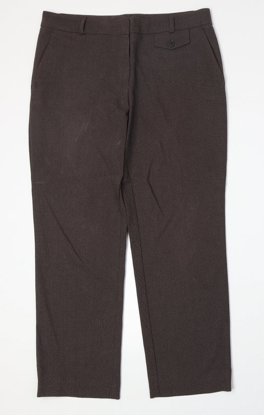 Marks and Spencer Womens Brown Geometric Polyester Trousers Size 12 Regular Zip