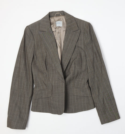 Oasis Womens Brown Striped Wool Jacket Suit Jacket Size 10