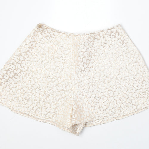 PRETTYLITTLETHING Womens Gold Geometric Polyester Basic Shorts Size 10 Regular Zip