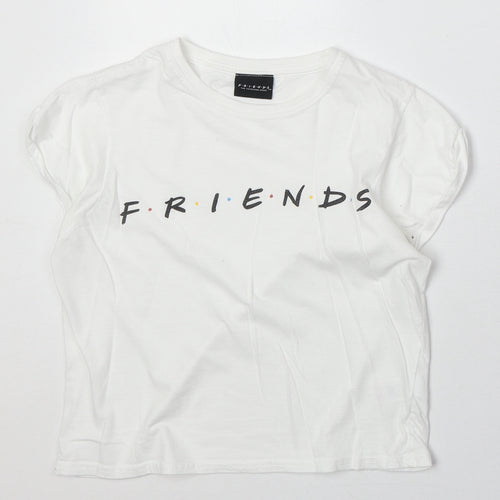 M&Co Girls White 100% Cotton Pullover T-Shirt Size 11-12 Years Round Neck Pullover - Friends