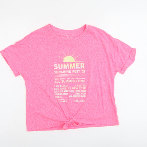 Marks and Spencer Girls Pink Polyester Basic T-Shirt Size 12-13 Years Round Neck Pullover - Summer