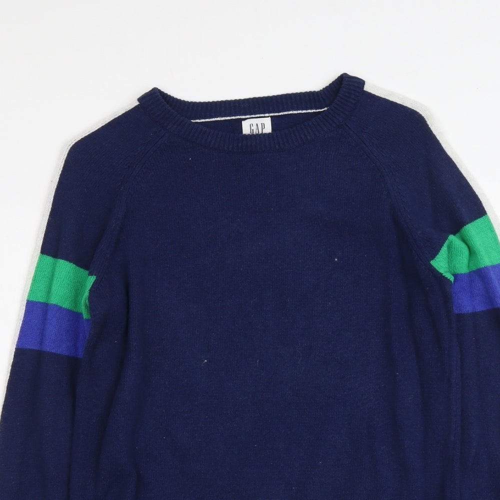 Gap Boys Blue Round Neck Striped Cotton Pullover Jumper Size 13-14 Years Pullover