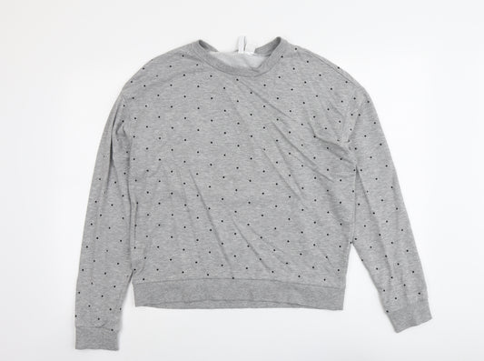 H&M Womens Grey Polka Dot Cotton Pullover Sweatshirt Size M Pullover