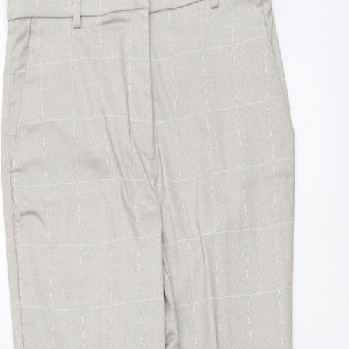 H&M Womens Beige Check Cotton Chino Trousers Size 10 L27 in Regular Button