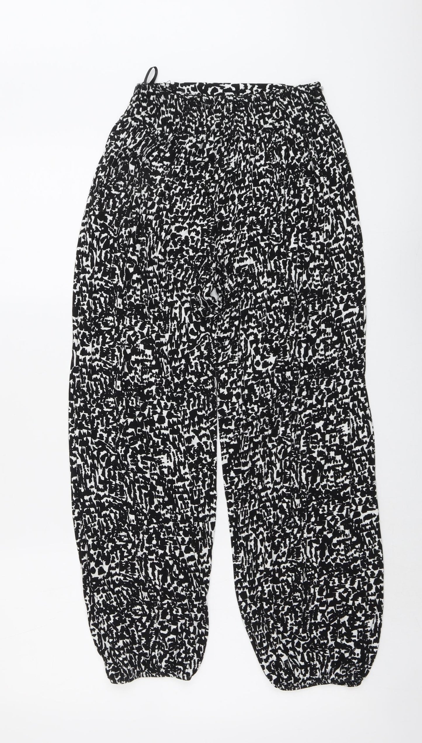 Marks and Spencer Womens Black Geometric Viscose Trousers Size S L26 in Regular
