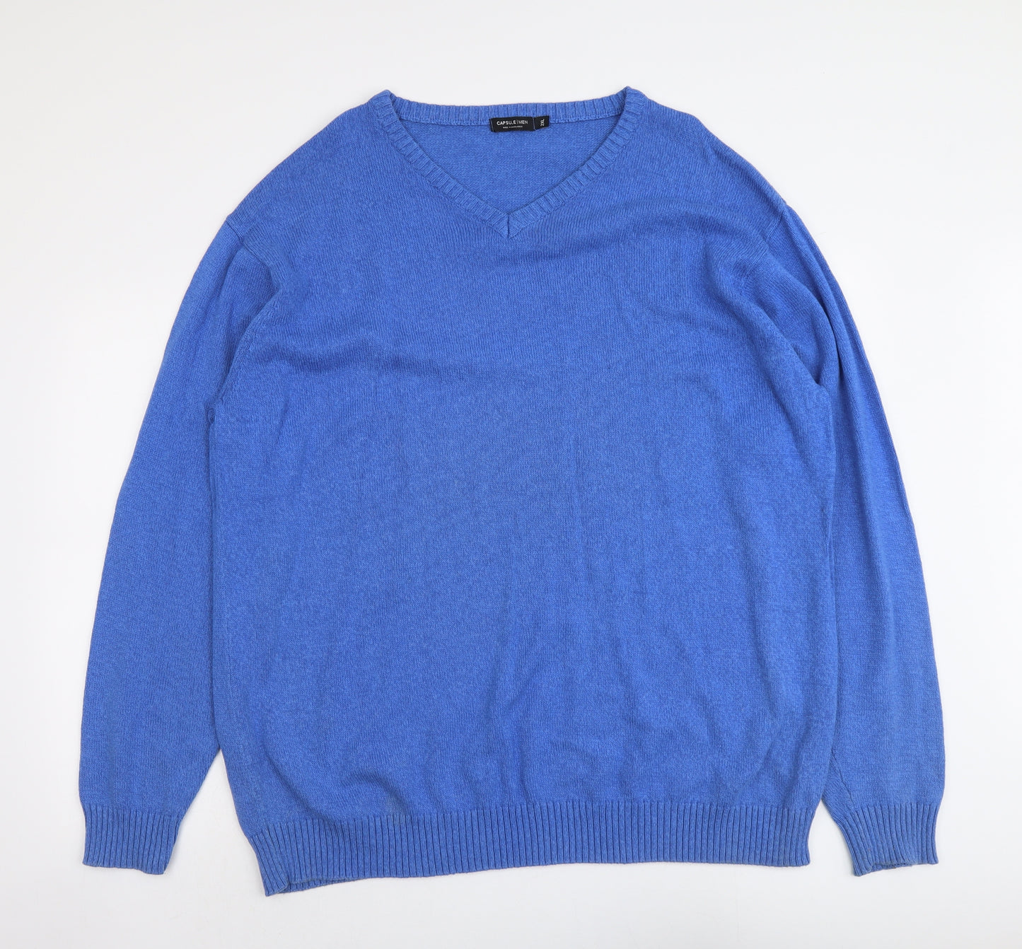 Capsule Mens Blue V-Neck Cotton Pullover Jumper Size 2XL Long Sleeve