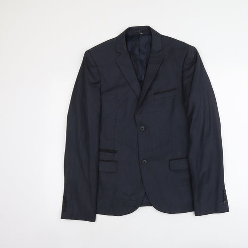 Topman Mens Blue Polyester Jacket Suit Jacket Size S Regular