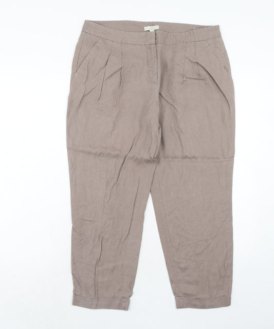 LOFT Womens Brown Linen Chino Trousers Size 34 in Regular Hook & Eye