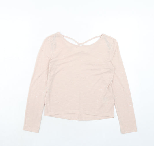 H&M Girls Pink Polyester Basic Blouse Size 8-9 Years Round Neck Pullover - 8-10 Years