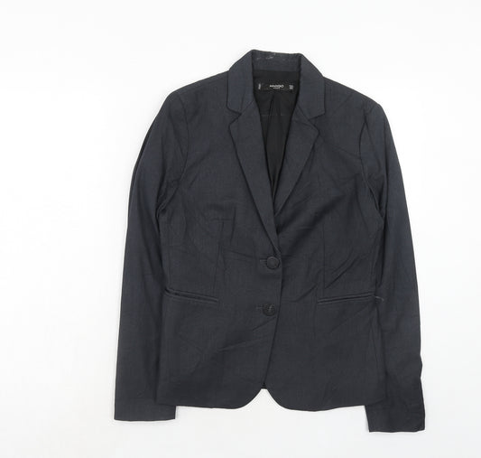 Mango Womens Blue Polyester Jacket Suit Jacket Size 8