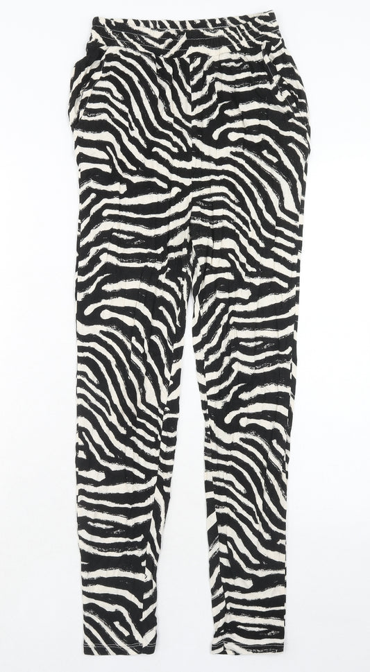 H&M Womens Black Animal Print Viscose Trousers Size XS Regular - Zebra Print