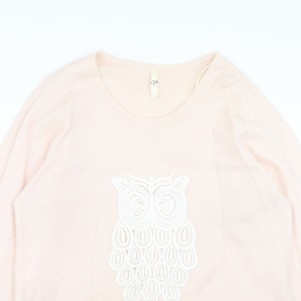 Evans Womens Pink Round Neck Acrylic Pullover Jumper Size 18 - Owl