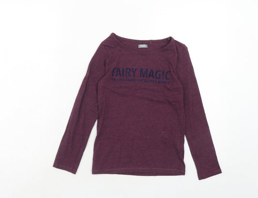 NEXT Girls Purple Cotton Pullover T-Shirt Size 7 Years Boat Neck Pullover - Fairy Magic