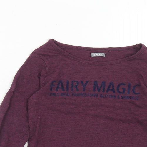 NEXT Girls Purple Cotton Pullover T-Shirt Size 7 Years Boat Neck Pullover - Fairy Magic