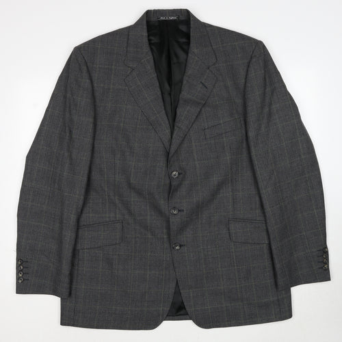 Austin Reed Mens Grey Plaid Wool Jacket Suit Jacket Size 44 Regular