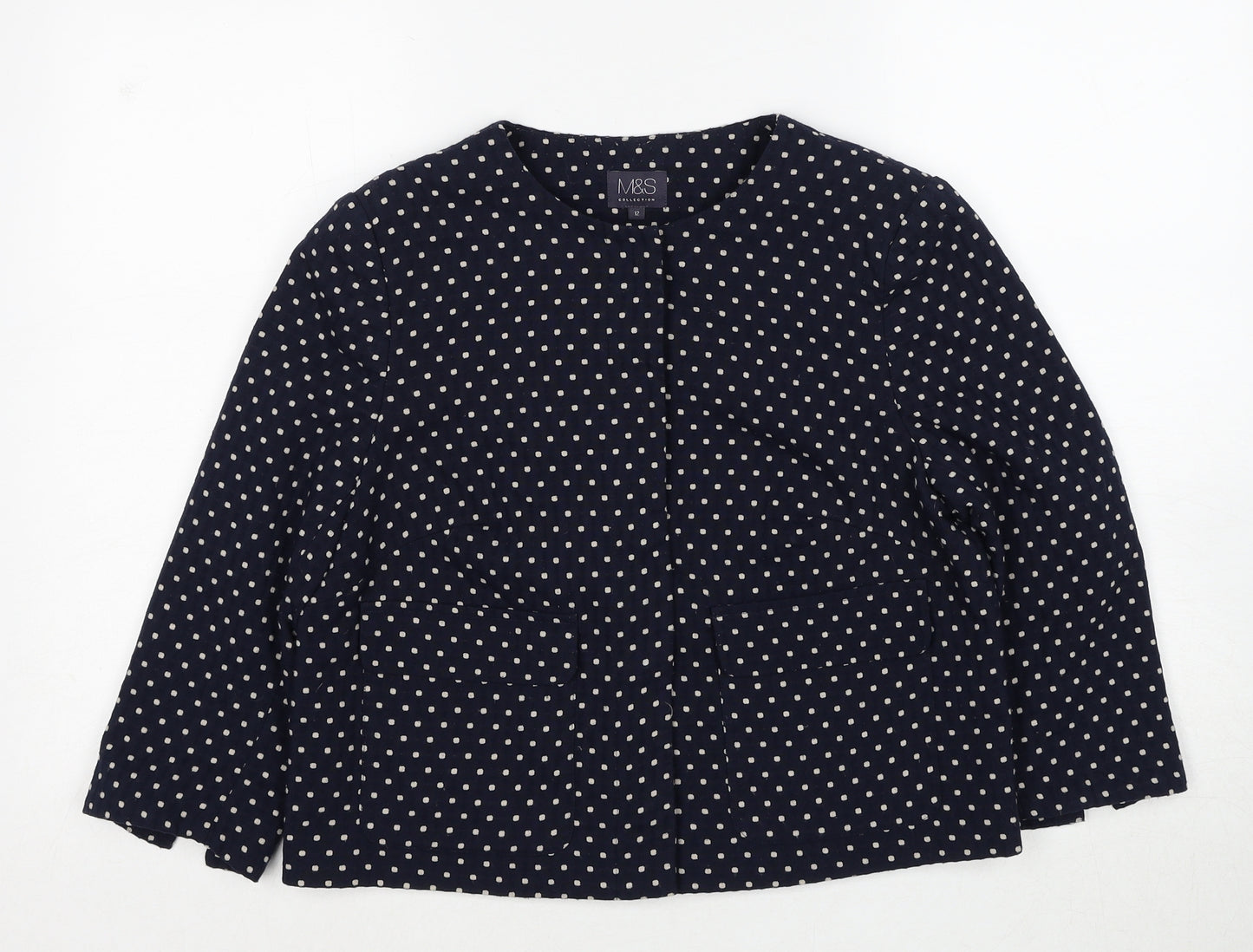 Marks and Spencer Womens Blue Polka Dot Jacket Size 12 Button