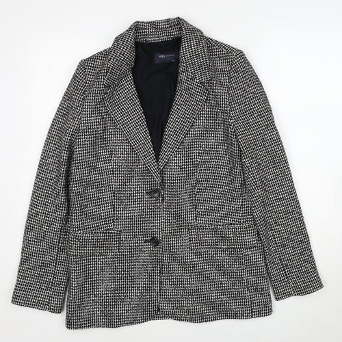 Marks and Spencer Womens Black Geometric Polyester Jacket Blazer Size 8
