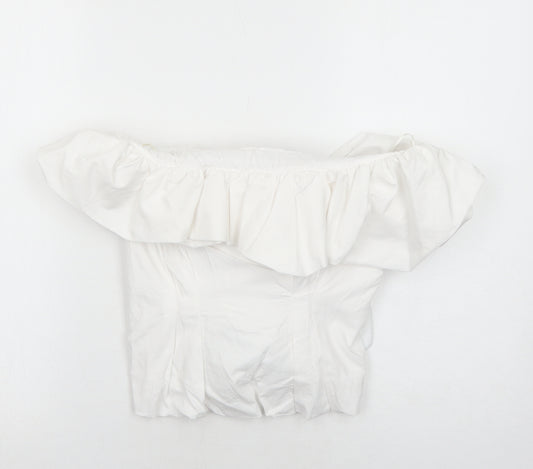 Zara Womens White Cotton Basic Blouse Size M Boat Neck