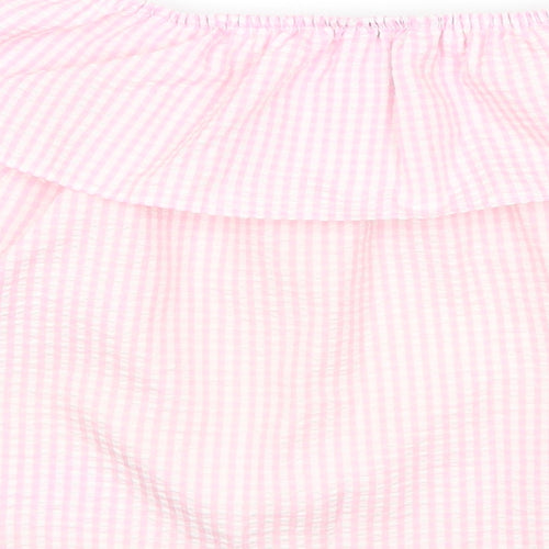 New Look Girls Pink Check Polyester Pullover Blouse Size 11 Years Off the Shoulder Pullover