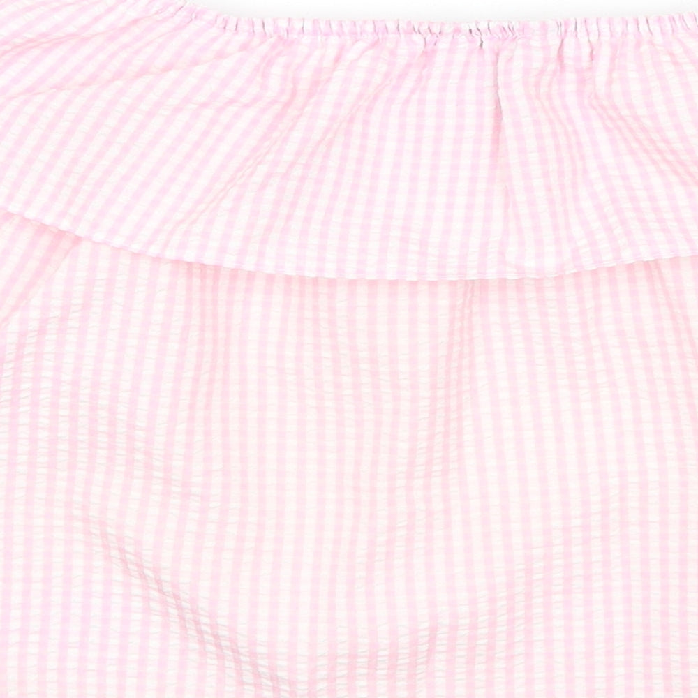 New Look Girls Pink Check Polyester Pullover Blouse Size 11 Years Off the Shoulder Pullover