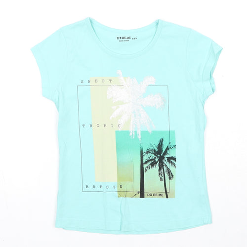 Dore Me Girls Blue Cotton Pullover T-Shirt Size 6-7 Years Round Neck Pullover - Palm Tree