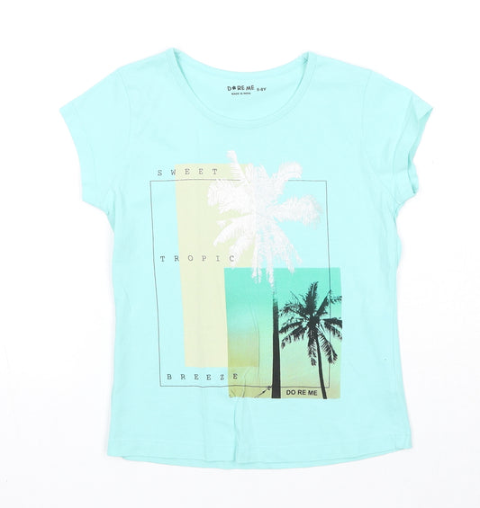 Dore Me Girls Blue Cotton Pullover T-Shirt Size 6-7 Years Round Neck Pullover - Palm Tree