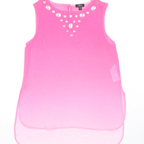 Star by Julien MacDonald Girls Pink Polyester Pullover Tank Size 8 Years Boat Neck Button - Embellished Neckline