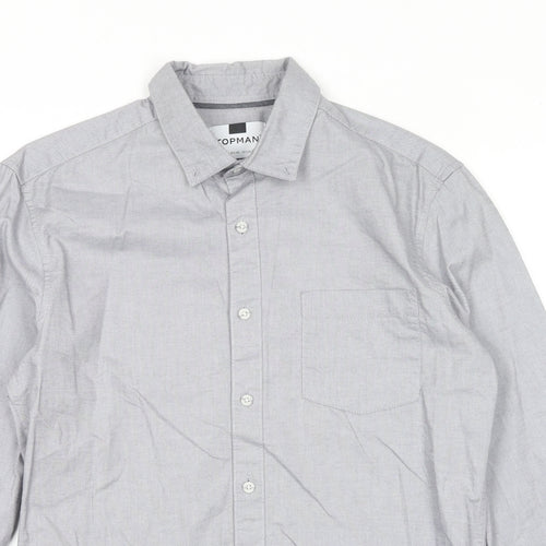 Topman Mens Grey Cotton Button-Up Size M Collared Button