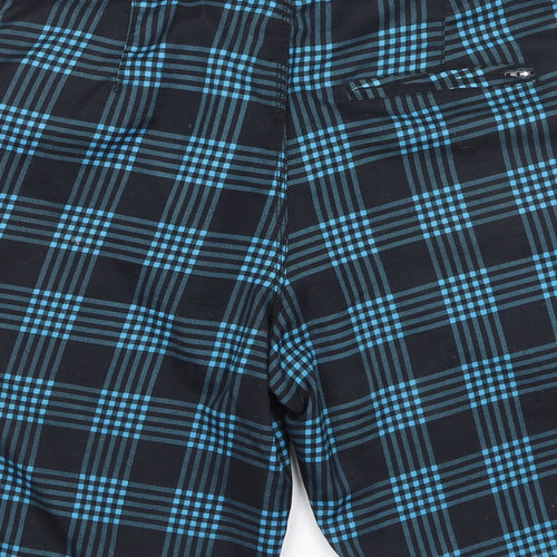 Interstate 405 Mens Black Plaid Polyester Bermuda Shorts Size S Regular Drawstring