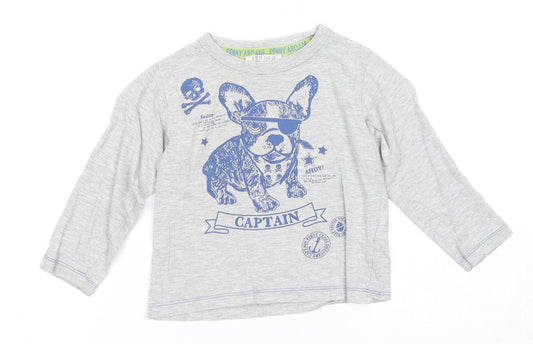 Marks and Spencer Boys Grey Cotton Basic Tank Size 2-3 Years Round Neck Pullover - Dog Print