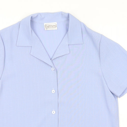 Nightingales Womens Blue Polyester Basic Button-Up Size 12 Collared
