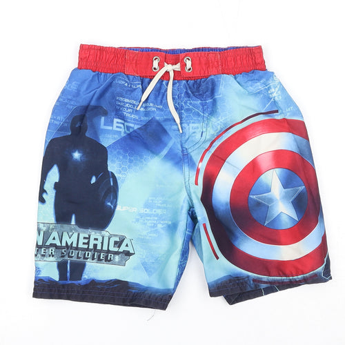 Marvel Boys Blue Geometric Polyester Bermuda Shorts Size 6-7 Years Regular Drawstring - Captain America
