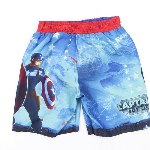 Marvel Boys Blue Geometric Polyester Bermuda Shorts Size 6-7 Years Regular Drawstring - Captain America