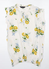 Dorothy Perkins Womens White Floral Viscose Basic Blouse Size 16 Round Neck