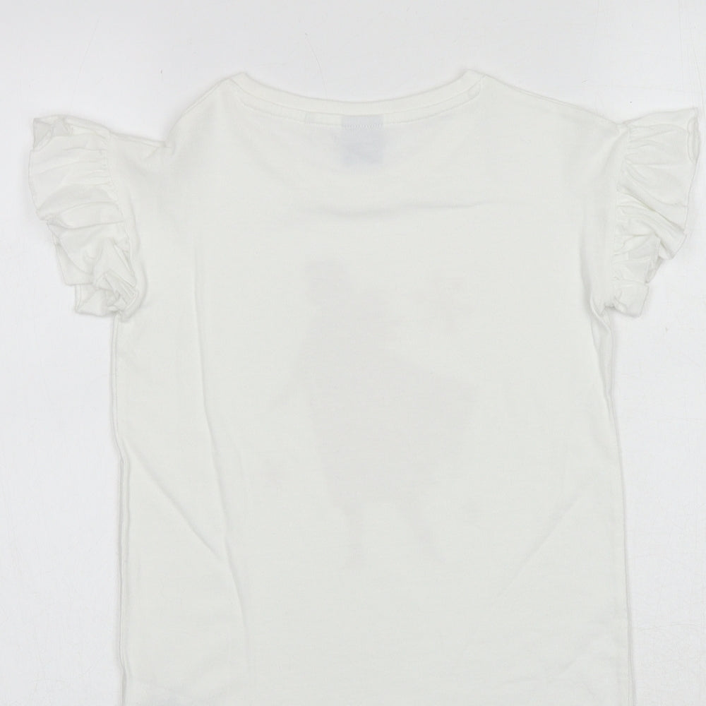 NEXT Girls White 100% Cotton Pullover T-Shirt Size 9 Years Round Neck Pullover - Frozen