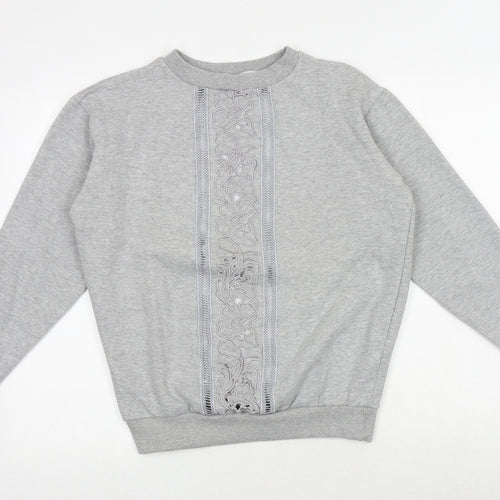 PARISIAN SIGNATURE Womens Grey Floral Cotton Pullover Sweatshirt Size 8 Pullover