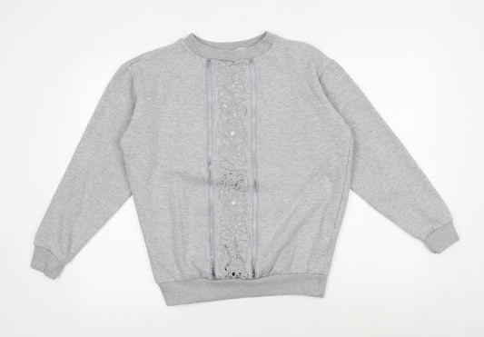 PARISIAN SIGNATURE Womens Grey Floral Cotton Pullover Sweatshirt Size 8 Pullover