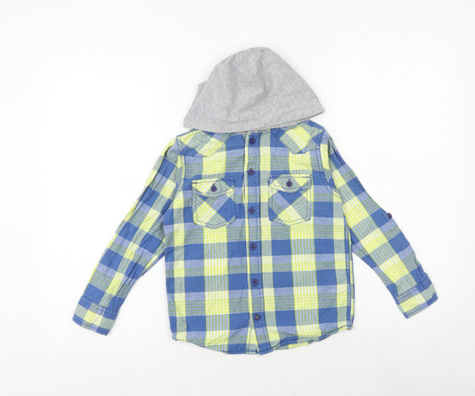 Blue Zoo Boys Blue Geometric 100% Cotton Basic Button-Up Size 8 Years Round Neck Button