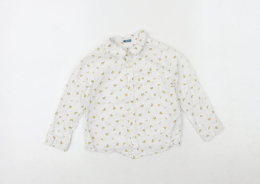 Zara Boys White Geometric 100% Cotton Basic Button-Up Size 2-3 Years Collared Button - Banana Print