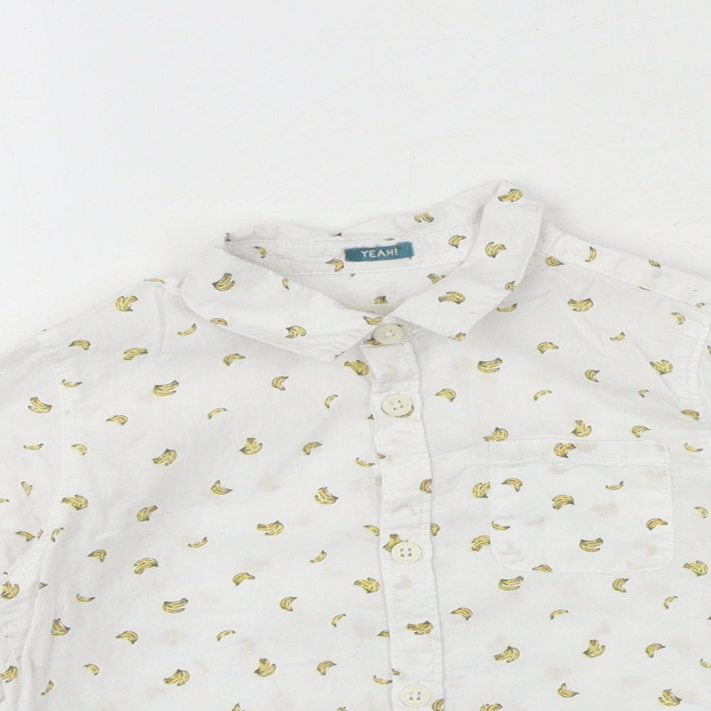 Zara Boys White Geometric 100% Cotton Basic Button-Up Size 2-3 Years Collared Button - Banana Print