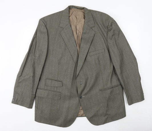 Ted Williams Mens Green Striped Polyester Jacket Suit Jacket Size 42 Regular