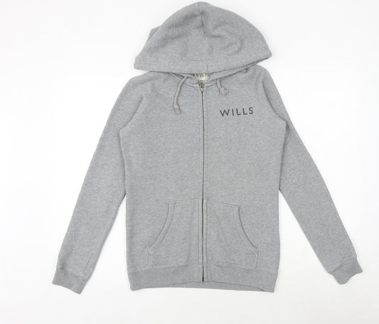 Jack Wills Womens Grey Cotton Full Zip Hoodie Size 6 Zip
