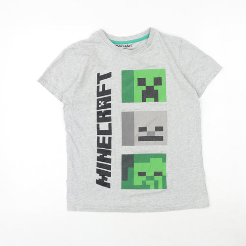 NEXT Boys Grey 100% Cotton Pullover T-Shirt Size 11 Years Crew Neck Pullover - Minecraft