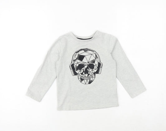 fierce frank Boys Grey Cotton Pullover T-Shirt Size 2-3 Years Crew Neck Pullover - Skull