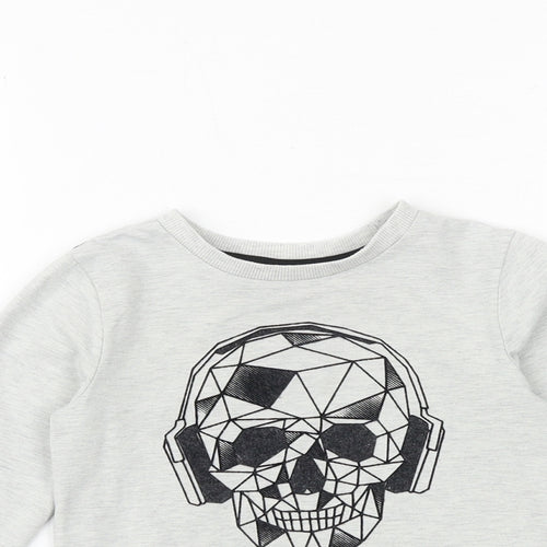 fierce frank Boys Grey Cotton Pullover T-Shirt Size 2-3 Years Crew Neck Pullover - Skull