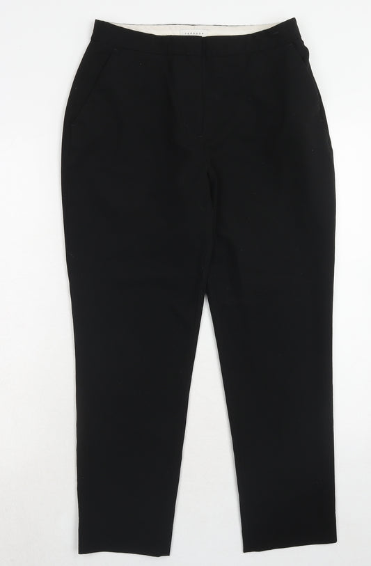 Topshop Womens Black Polyester Chino Trousers Size 10 Regular Hook & Eye