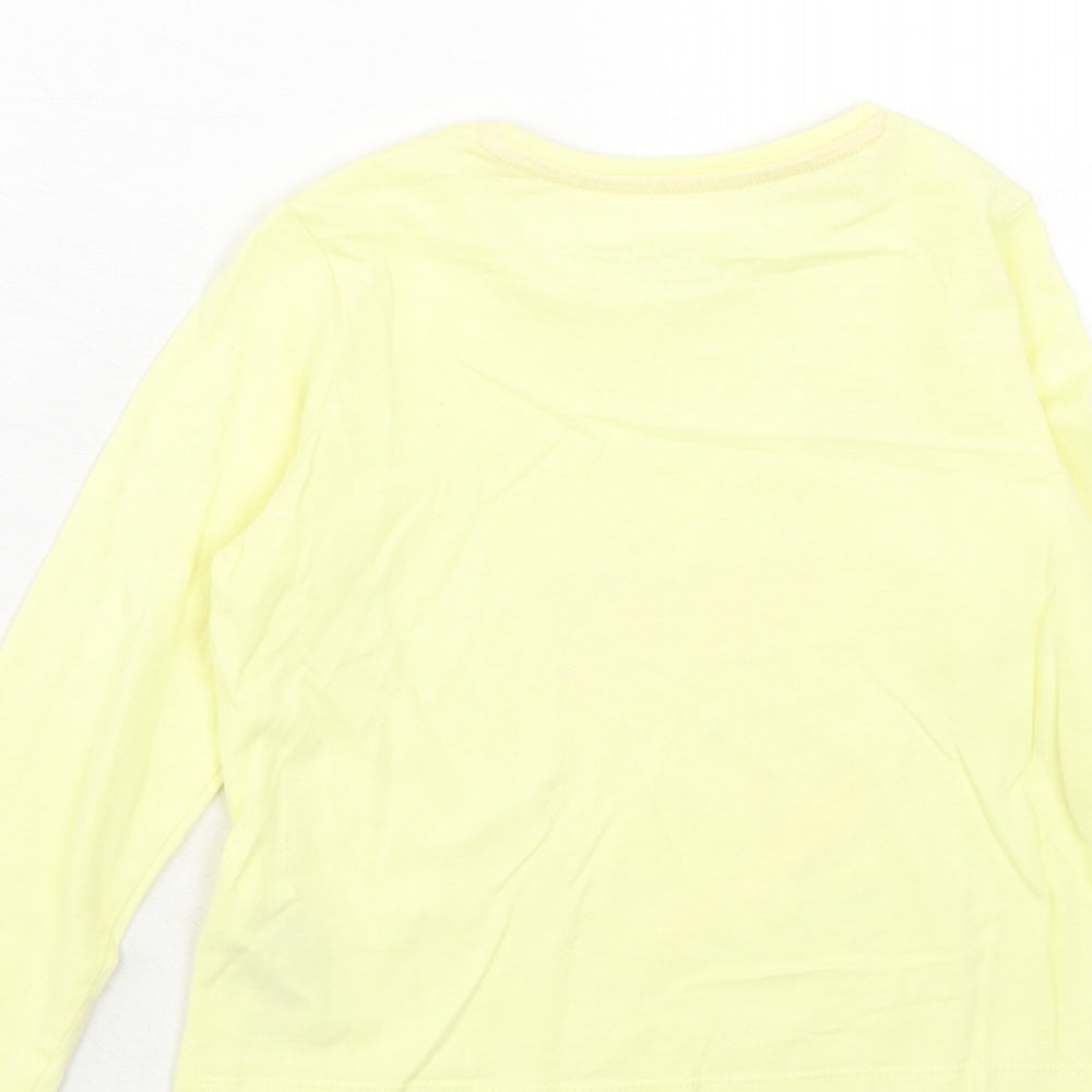 Marks and Spencer Girls Yellow Cotton Pullover T-Shirt Size 4-5 Years Round Neck Pullover - Unicorn
