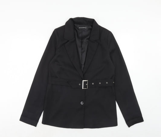 PRETTYLITTLETHING Womens Black Polyester Jacket Blazer Size 8