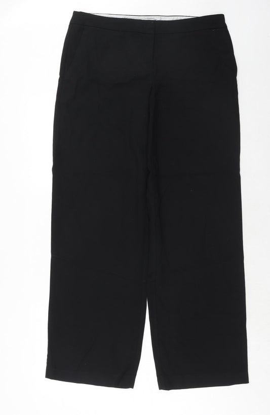 NEXT Womens Black Polyester Trousers Size 14 Regular Hook & Eye